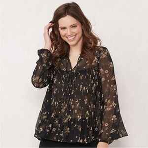 Lauren Conrad Long Sleeve Pleated Shirt